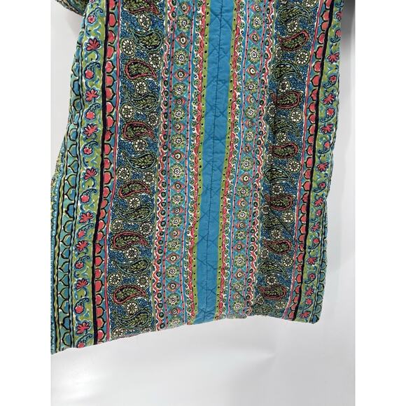 Vintage Loungees House Coat Womens Small Blue Floral Paisley Snap Button Quilted - Picture 11 of 15